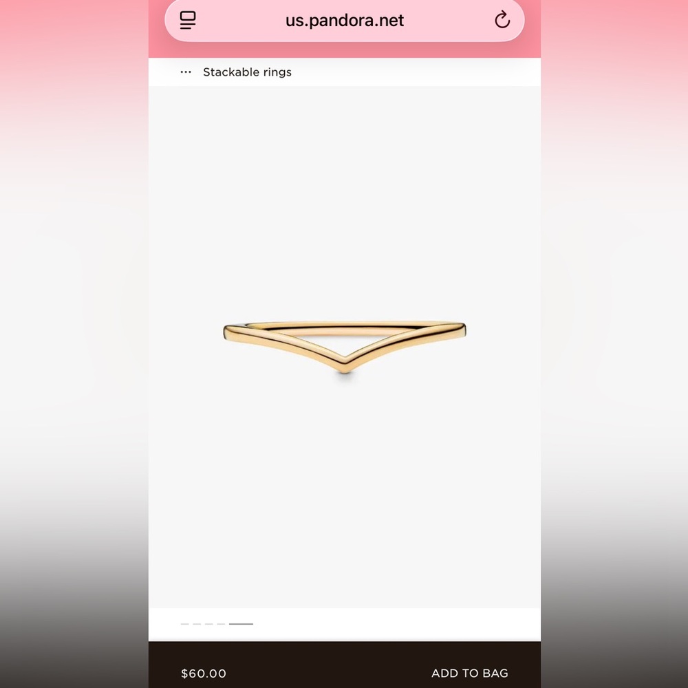 Pandora 14k Gold Plated Polished Wishbone Ring- Size 10 - Picture 8 of 8